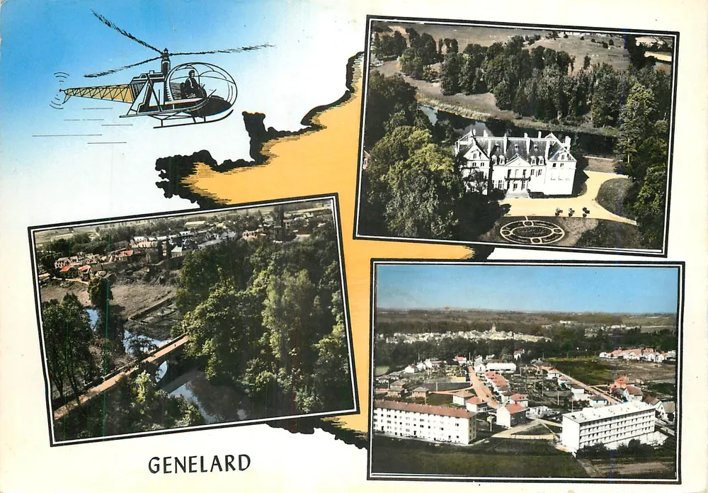 Génélard — vista aérea do castelo, do vilarejo e de um helicóptero — Edição L'Élie - 125 rue Garibaldi, Sèvres (Seine) - Frente