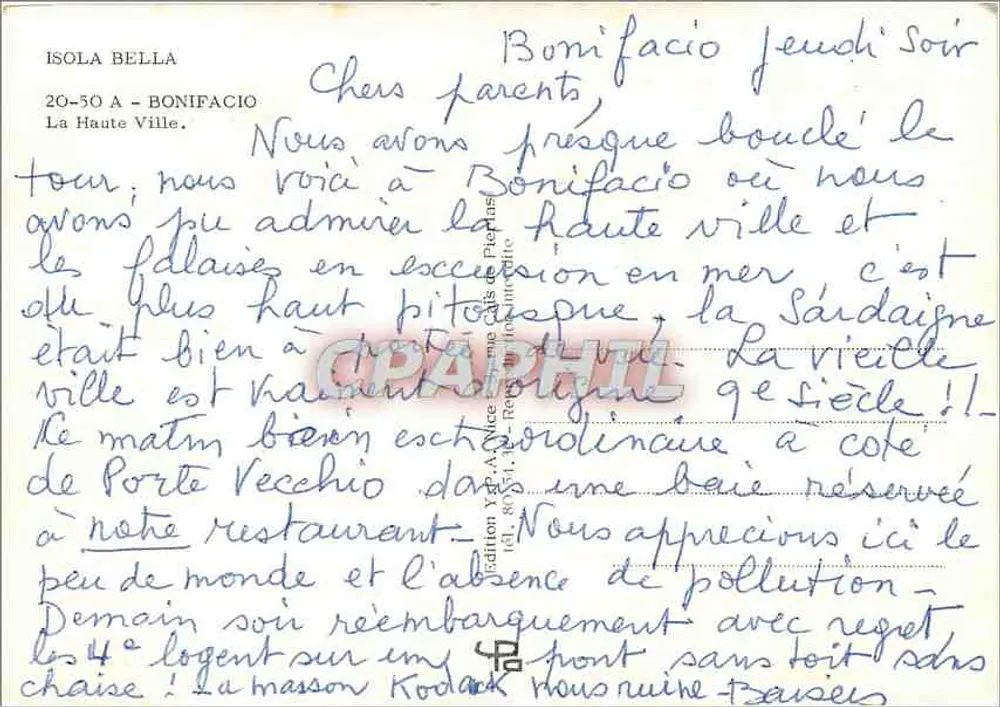 Bonifacio — A Alta Cidade — Edição Y. A. Mace - Verso