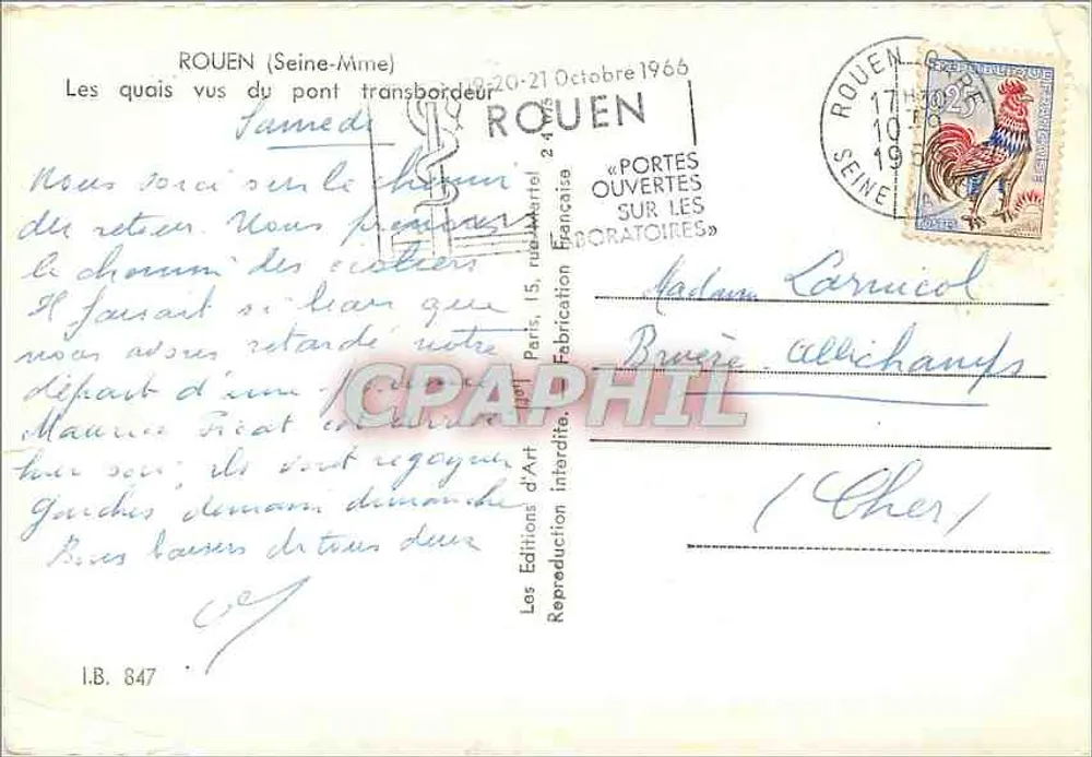 Die Kai vom Fährenbrücke aus gesehen — Rouen (Seine-Maritime) — Éditions d'Art, I.B. 847 - Rückseite