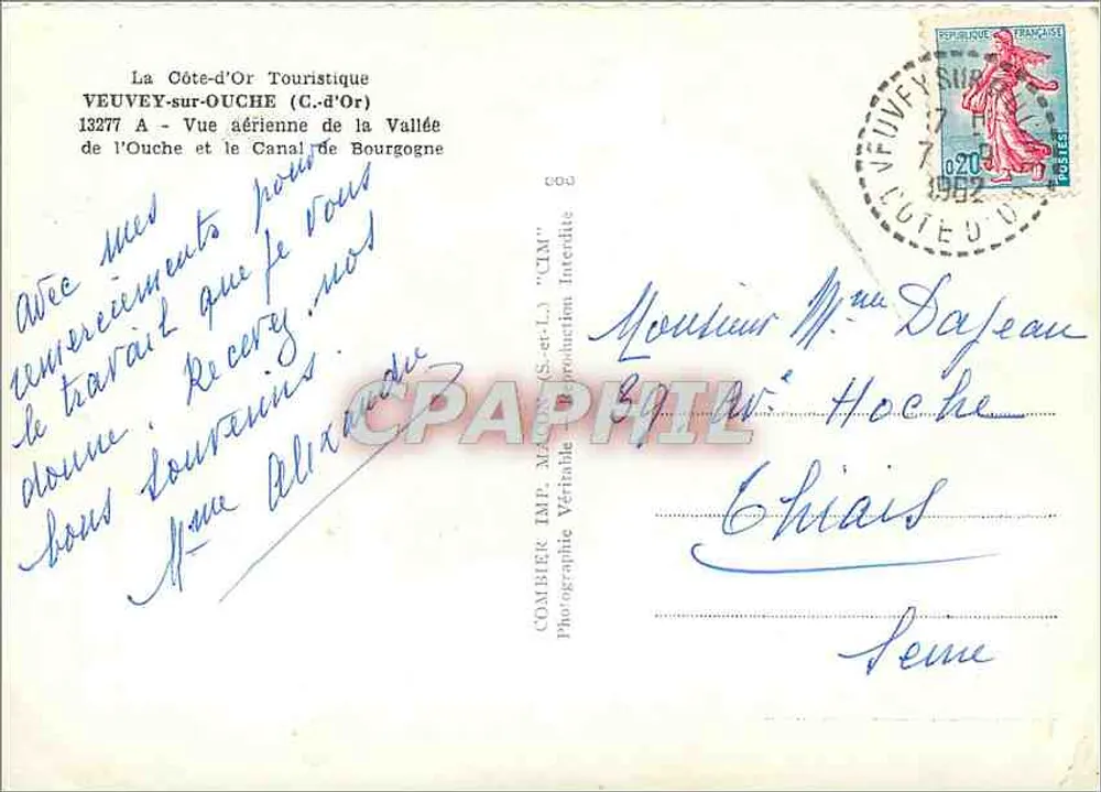 Veuvey-sur-Ouche — Luftbild der Ouche-Tal und des Burgunderkanals — Combière Imp. (S.-et-L.) - Rückseite