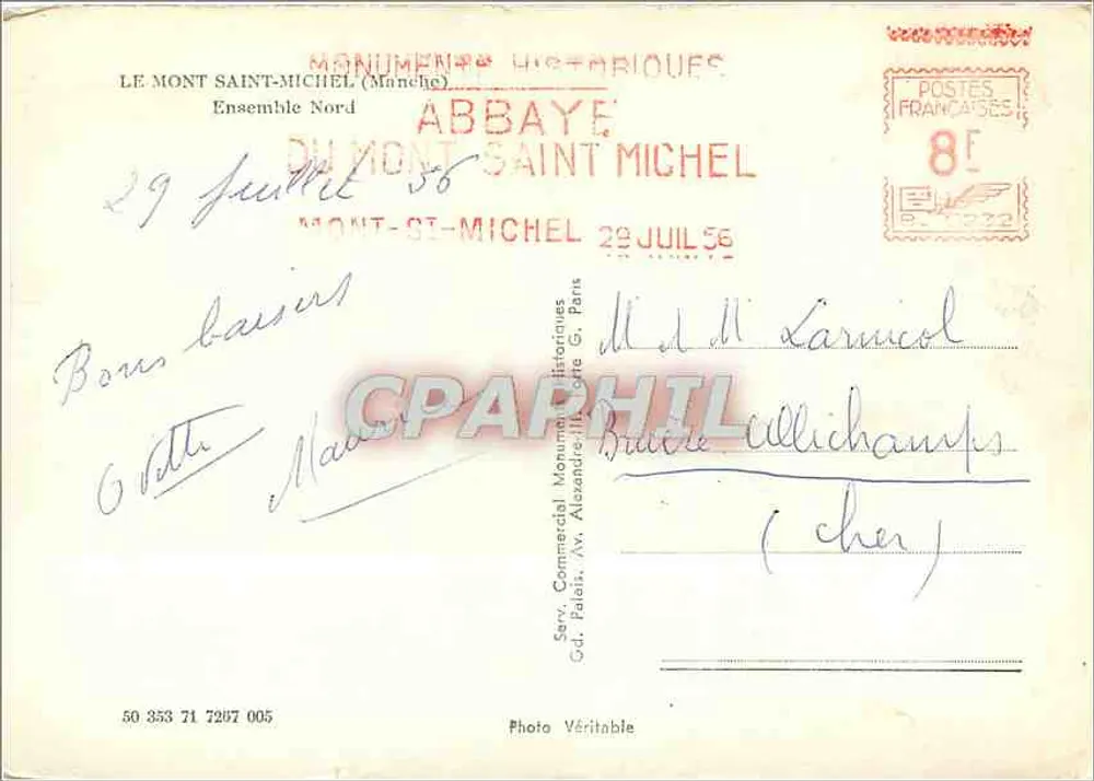 Mont Saint-Michel — Abadia — Foto Real, Serviço Comercial, Av. Alexandre III, Paris - Verso