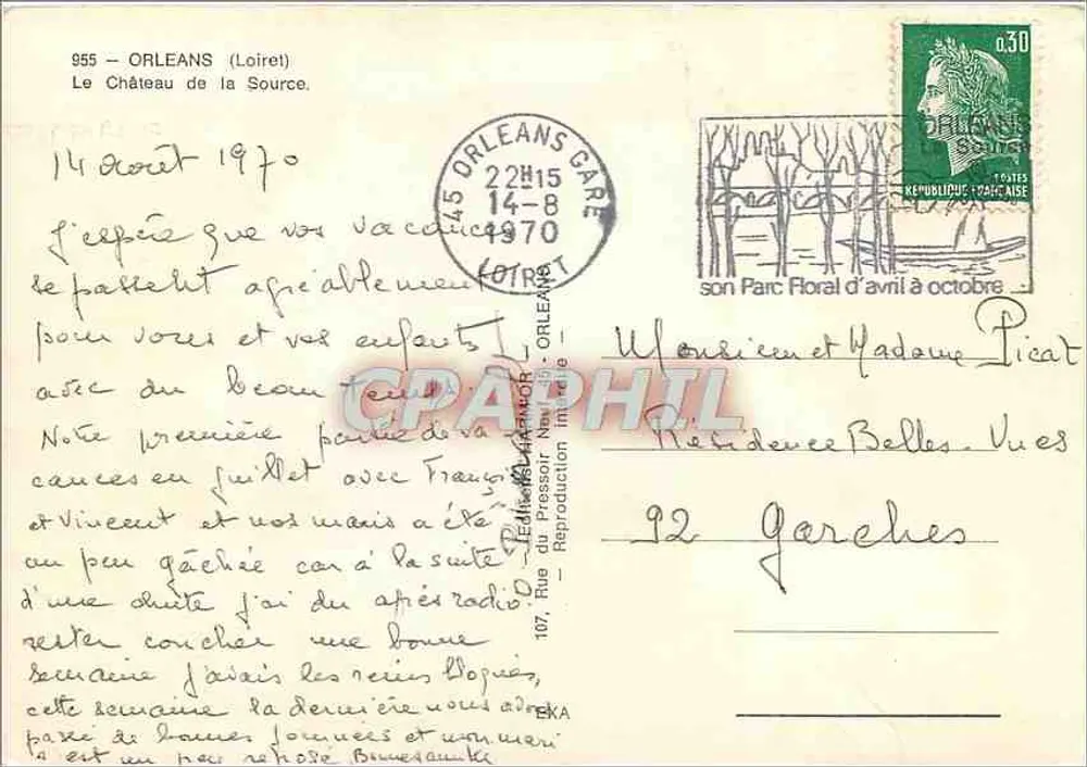 O Castelo da Fonte — Orléans (Loiret) — Edição do Presseur, N° 955 - Verso