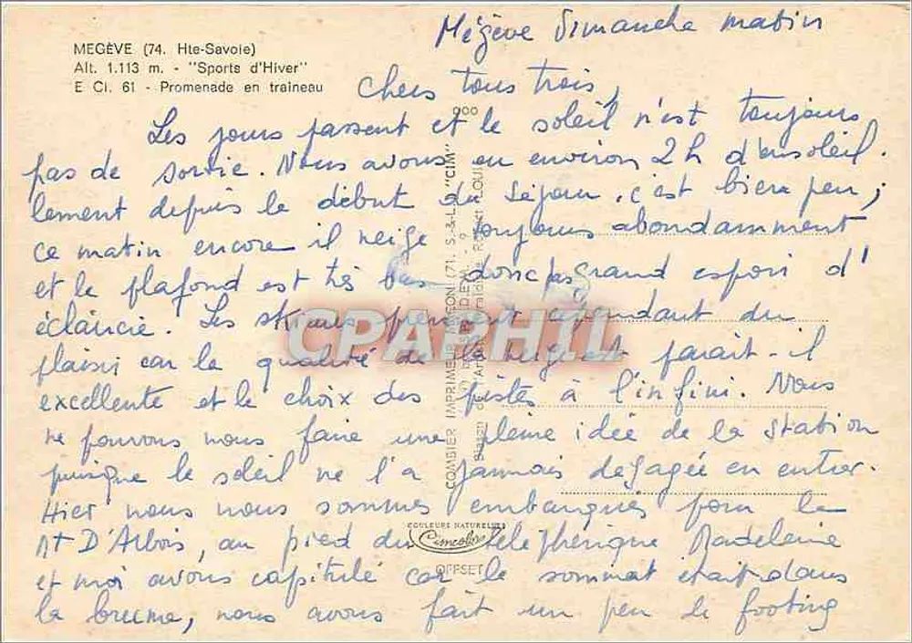 Megève — Winter — Verlag C. Cimy, Nr. 74 - Rückseite