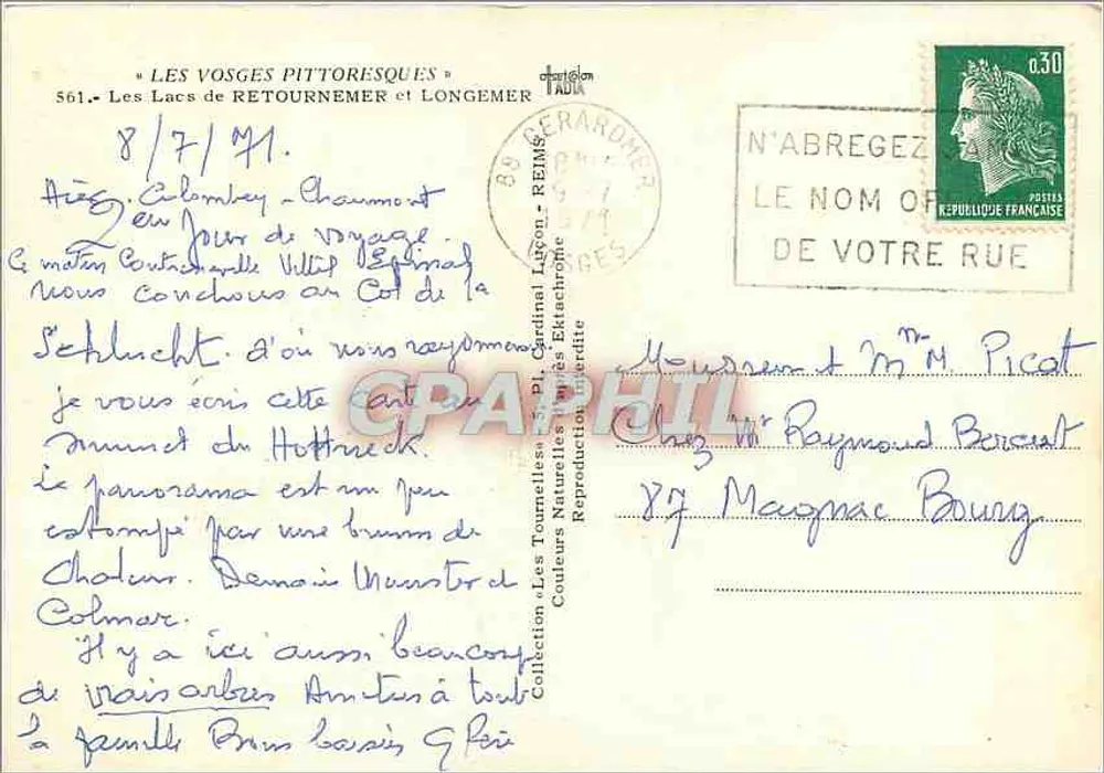 Os Lagos de Retournemer e Longemer — Os Vosgues Pitorescos — Editor Tadler, n° 561 - Verso