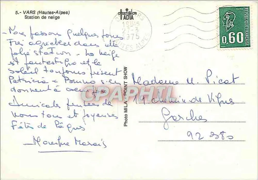 Vars (Hautes-Alpes) — Estação de Neve — Foto ADIA - Verso