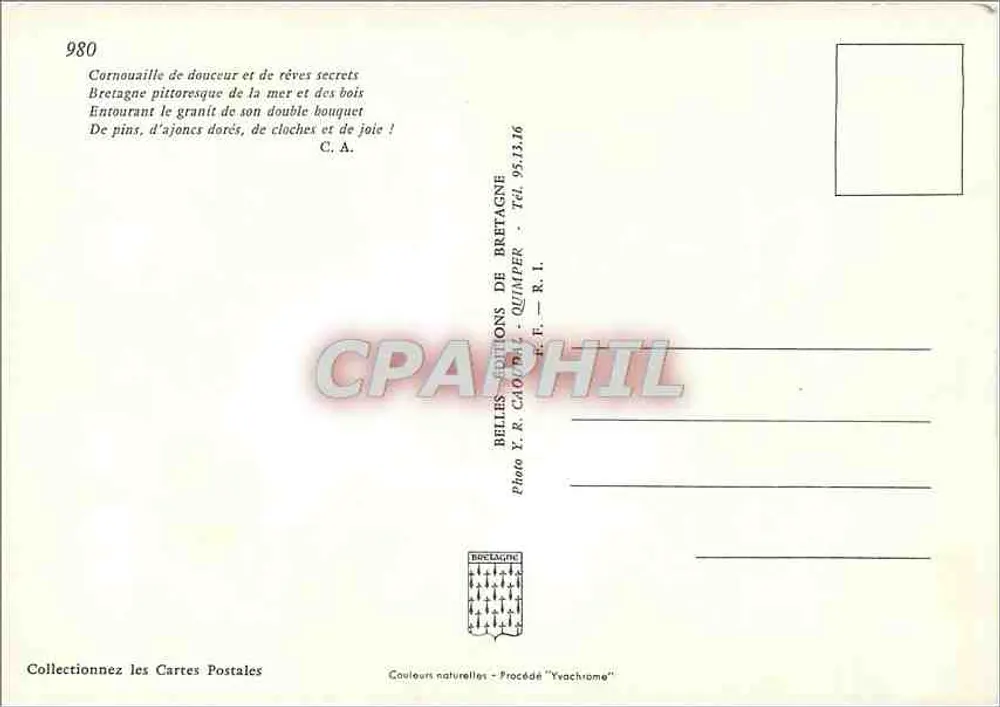 A Bretanha pitoresca — a Cornualha — editor: Belles Cartes de Bretagne, Quimper - Verso