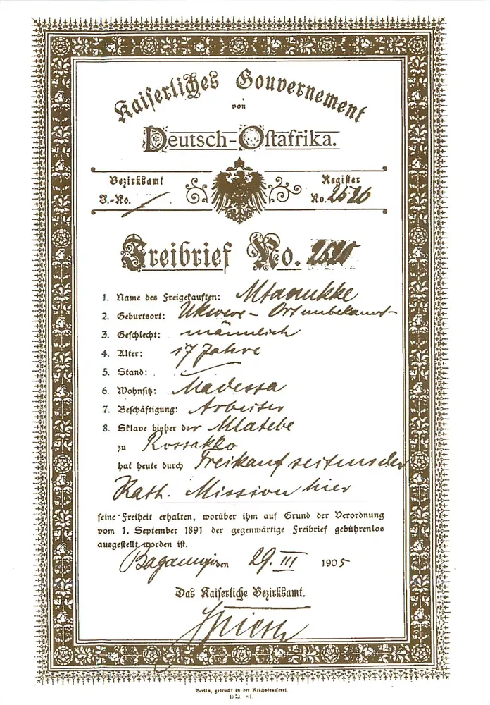 Bagamoyo Mission — Freiheitsedikt für einen Sklaven — Verlag Bagamoyo Mission, P.O. Box 16 - Vorderseite