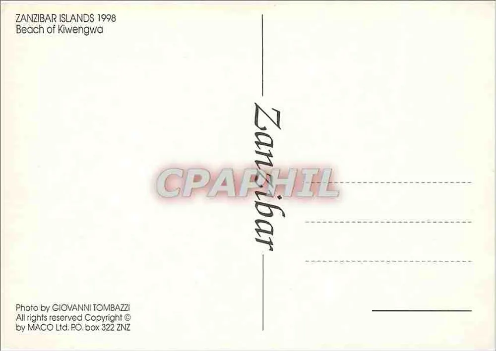 Südliche Inseln — Strände von Kiwengwa — MACO Ltd. n°322 ZNZ - Rückseite