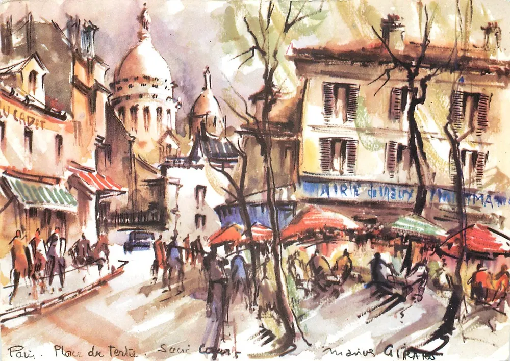 Paris. Place du Tertre — Sacré-Cœur — desenho de Maurice Girardos - Frente
