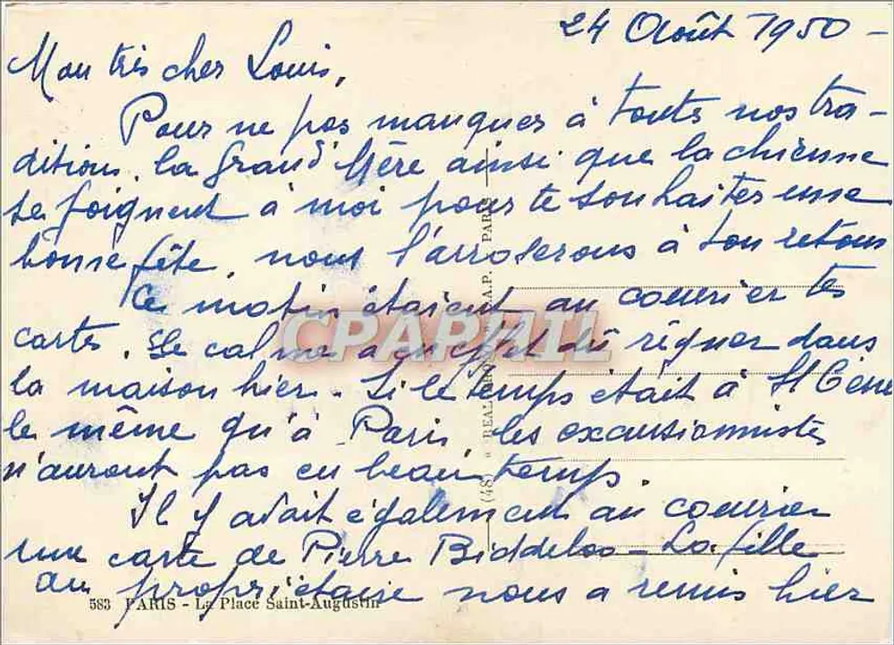 Place Saint-Augustin — Paris — editor 'La Place Saint-Augustin' n°583 - Verso