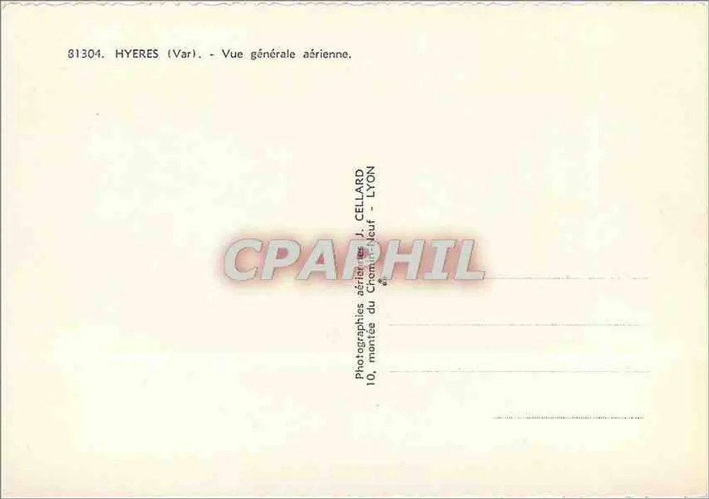 Hyères (Var) — Vista geral aérea — Fotografias aéreas J. Cellard, 10, montée du Chemin-Neuf — LYON - Verso