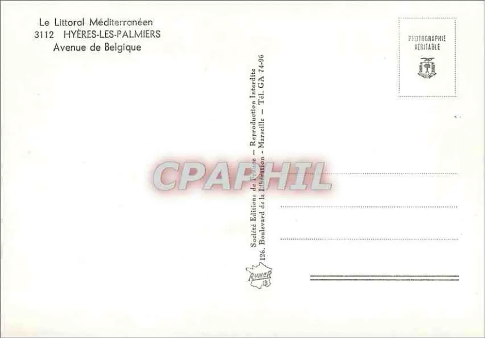 Ansicht von Hyères-les-Palmiers — Mittelmeerküste — Société Éditions de la Libération, Marseille - Rückseite