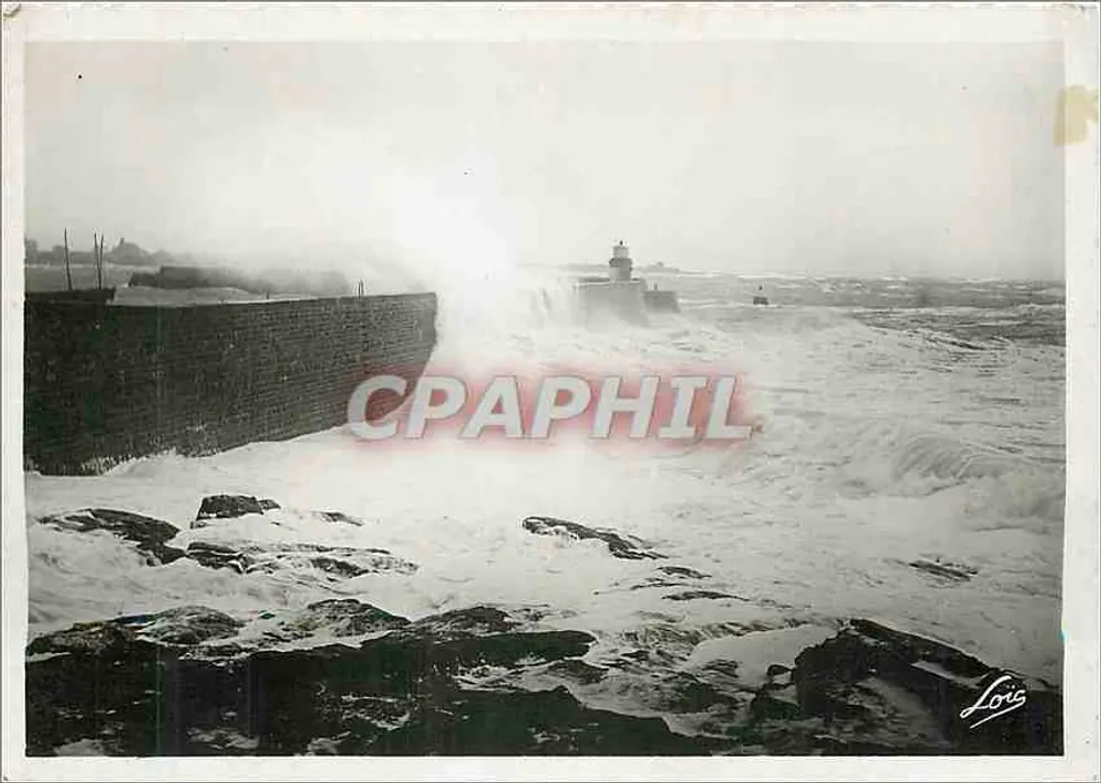 Quiberon - Port-Maria — La Jetée, un jour de Tempête — Laurent-Du - Rennes, n°722 - Recto