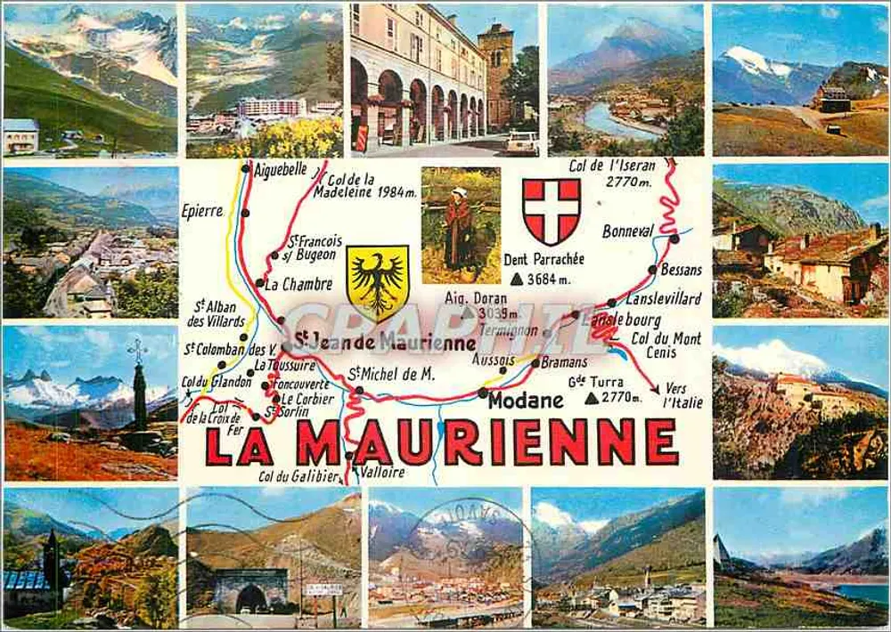 La Maurienne — Carte postale panorâmica com mapa rodoviário — Edições Jansol - Frente