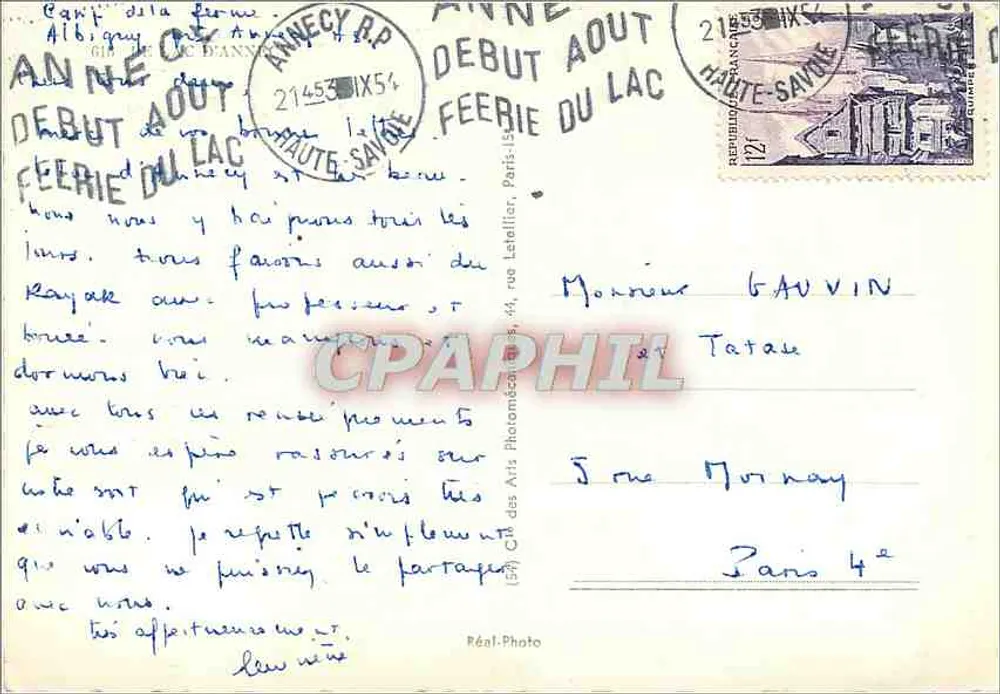O Lago d'Annecy — Carta postal turística - Verso