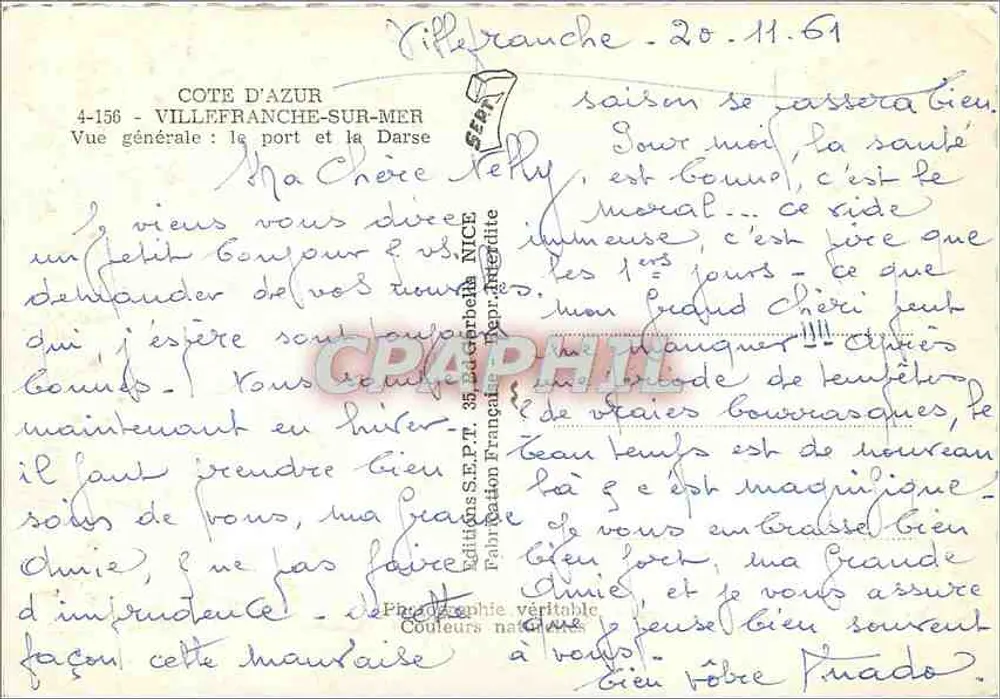 Villefranche-sur-Mer — Allgemeiner Blick: Der Hafen und die Darse — Editions S.E.P.T. 35, Dezember 1961 - Rückseite