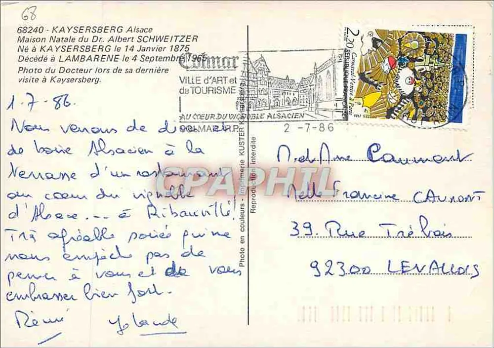 Maison natale du Dr Albert Schweitzer — Kaysersberg — Éditeur Ville d'Art et de Tourisme - Verso