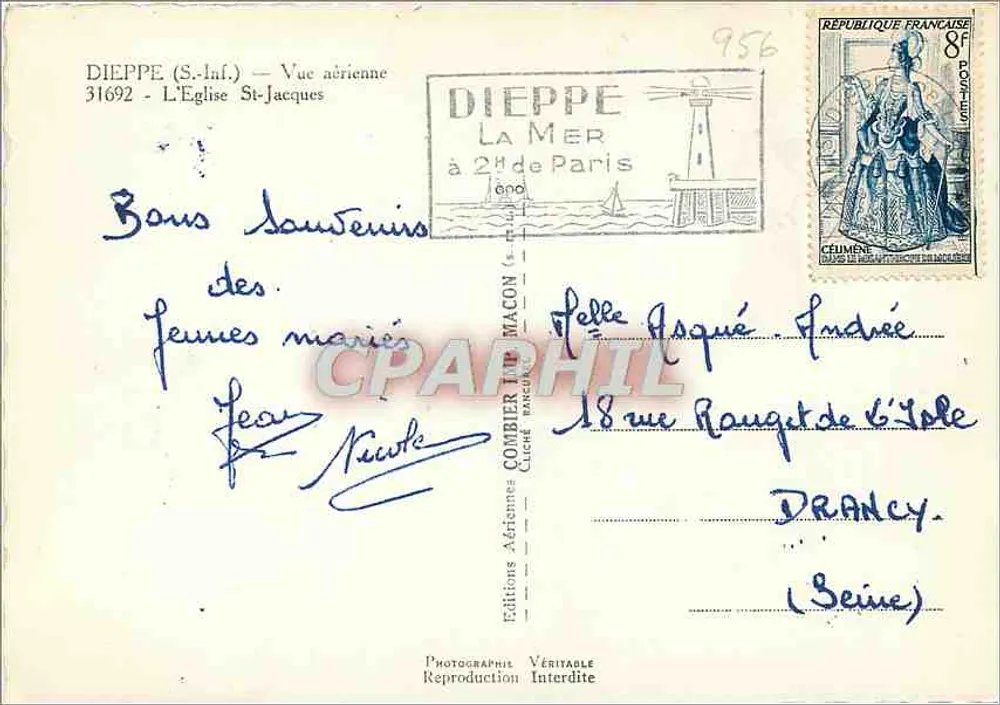 Dieppe — Vue aérienne — L'Église Saint-Jacques — Éditions Aériennes Véritable - Verso