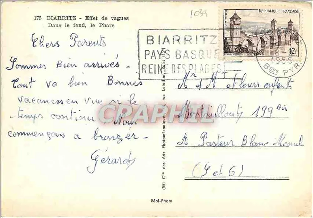Biarritz — Efeito de ondas no fundo, o farol — Cité des Arts Photomécaniques (175) - Verso