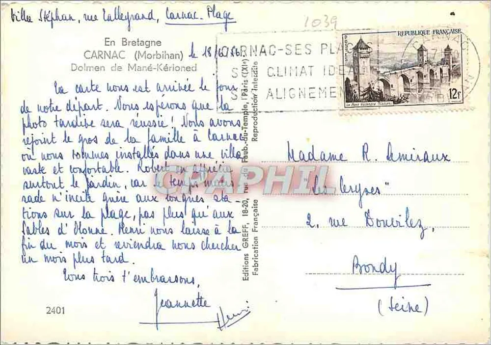 मैने-केरिनोन के डोलमेन — कार्नाक (मोर्बिहान) — एडिशन्स ग्रेफ, संख्या 2401 - पीछे