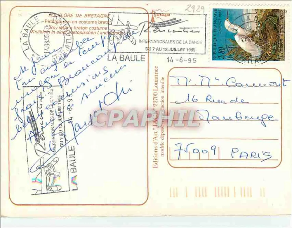 Menino pequeno em traje bretão — Festival de Dança em La Baule — Edições d'Art Louanne - Verso