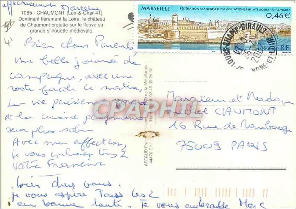 Chaumont — Château et portrait — éditeur Artaud - Verso