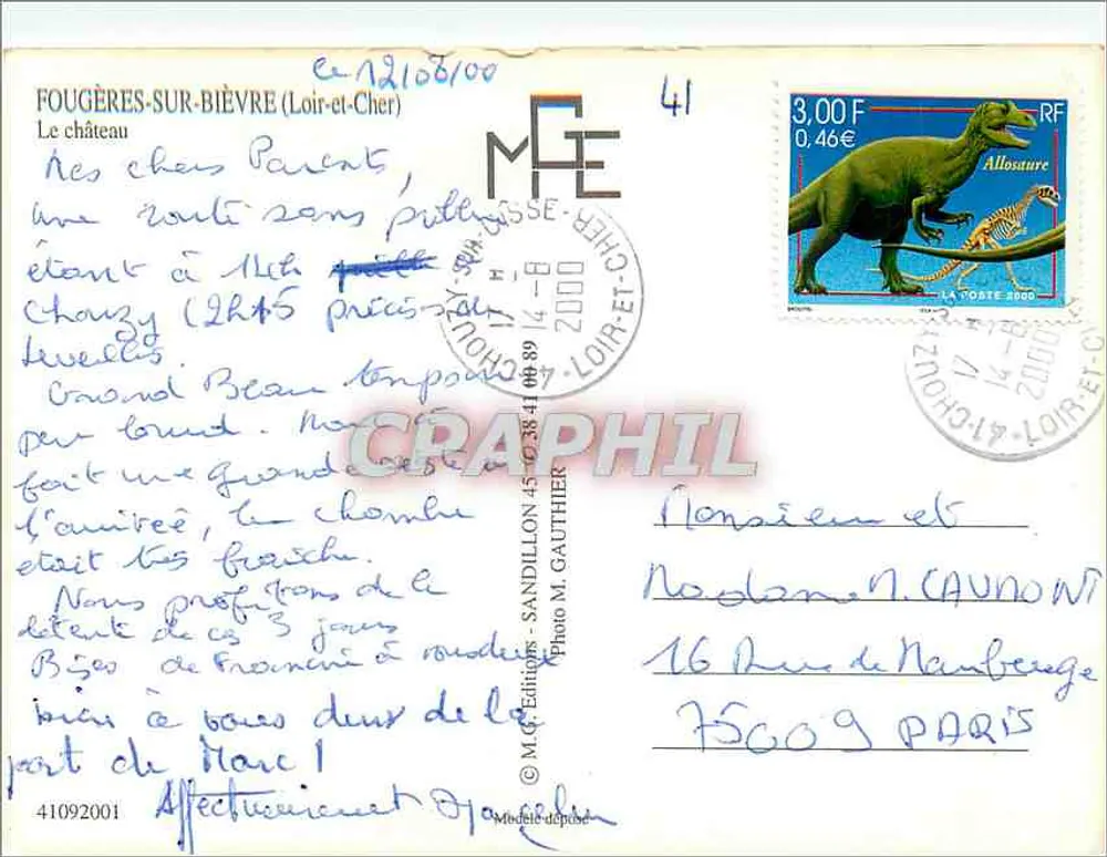Fougères-sur-Bièvre — Castelo — M.G.E. Éditions, n°41 - Verso