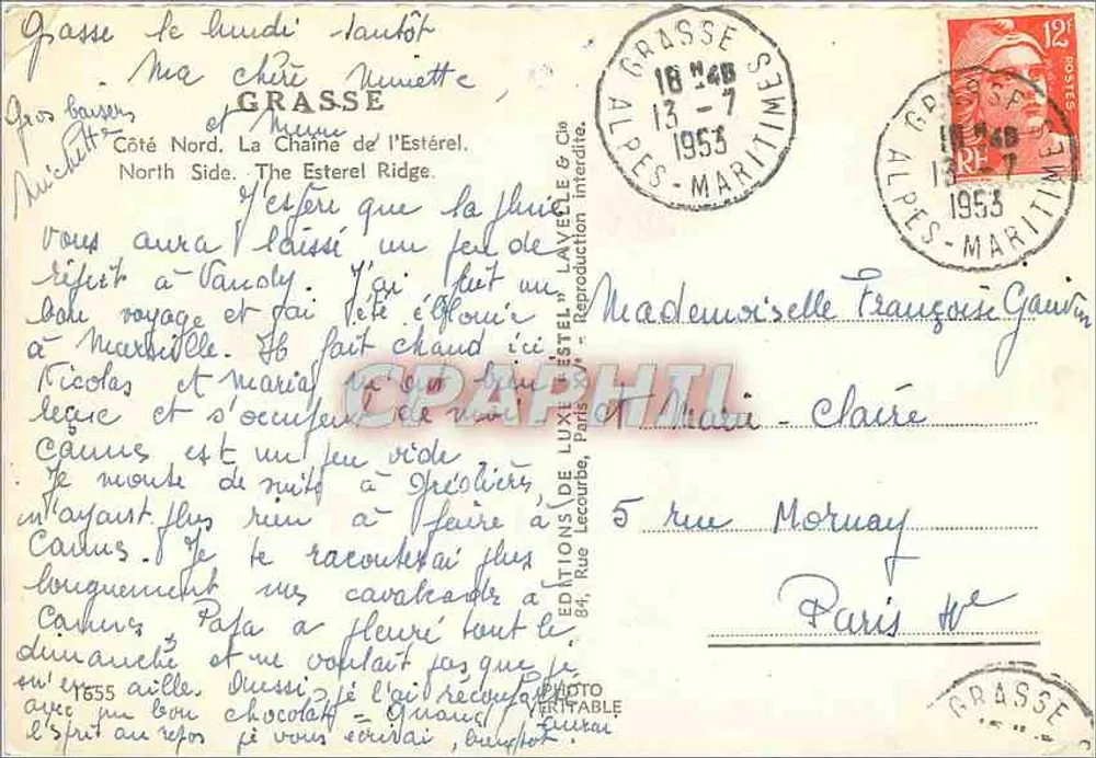 Grasse - Costa Norte, A Cadeia do Estérel — Editor Estel, n° 555 - Verso