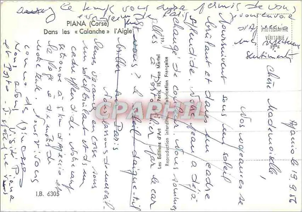 Piana (Córse) — As « Calanche » l'Aigle — Les Editions d'Art, Paris - Verso
