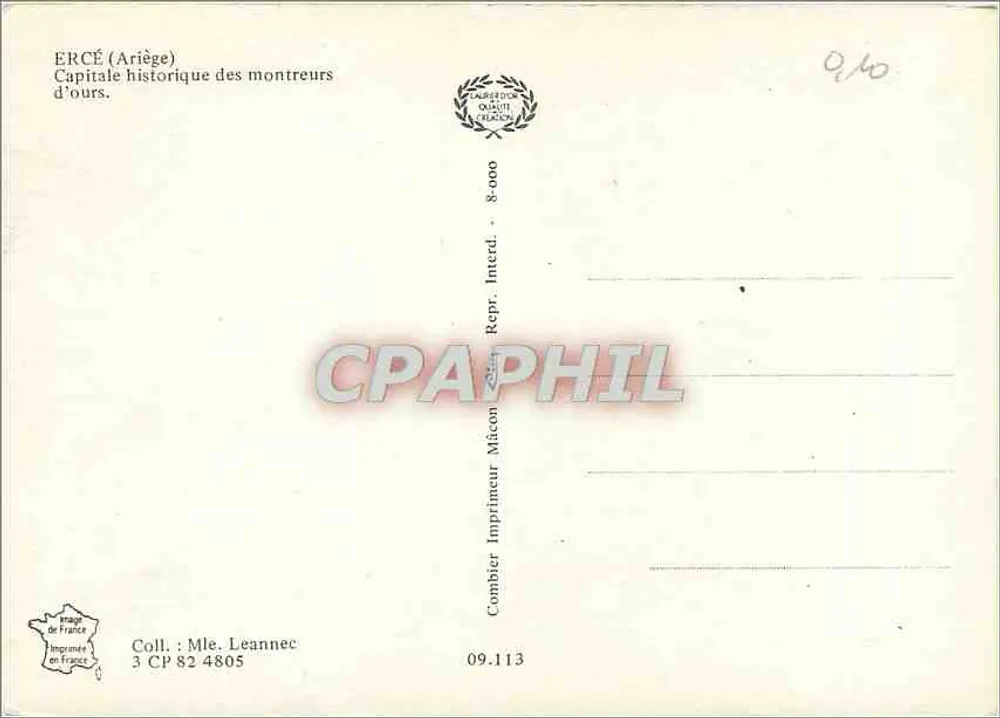 Ercé — Capitala Histórica dos exibidores de ursos — Impressor Combier - Verso