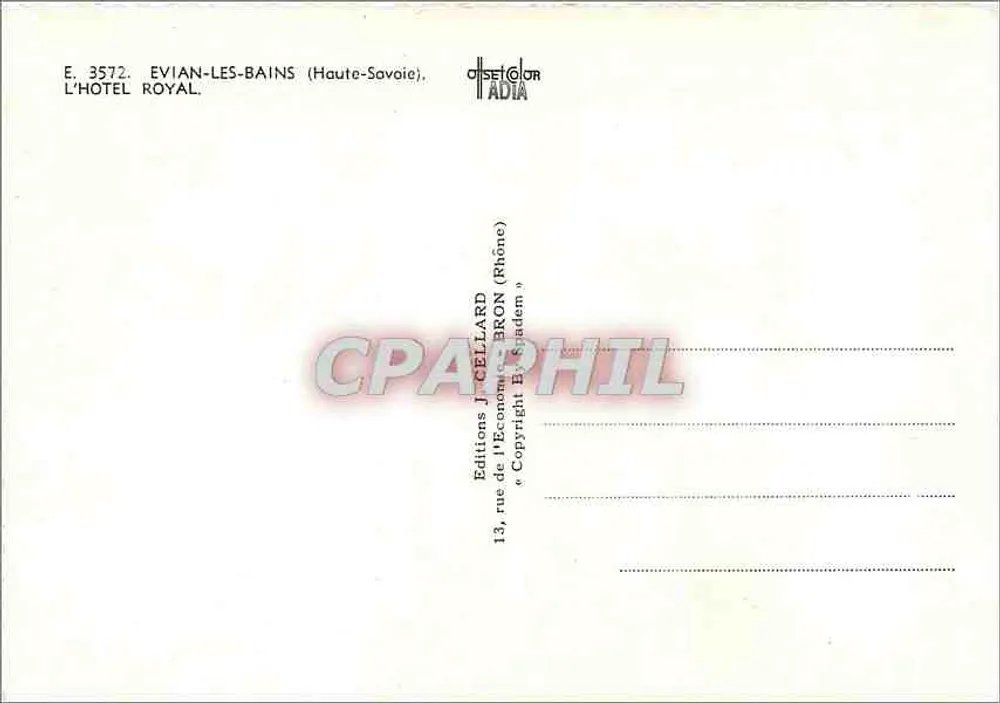 Evian-les-Bains — Hotel "Le Royal" — Edições J. Cellard - Verso