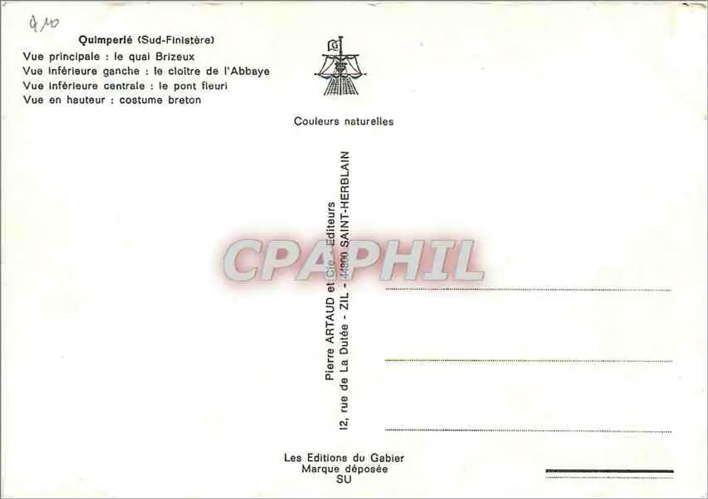 Quimperlé — Panoramablick und Bretonenkostüm — Éditions Artaud et Cie - Rückseite
