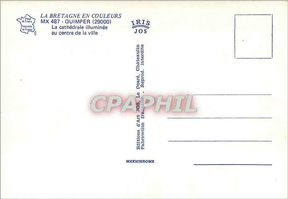 Quimper — Beleuchtete Kathedrale im Zentrum der Stadt — Editions d'Art JOS - Rückseite