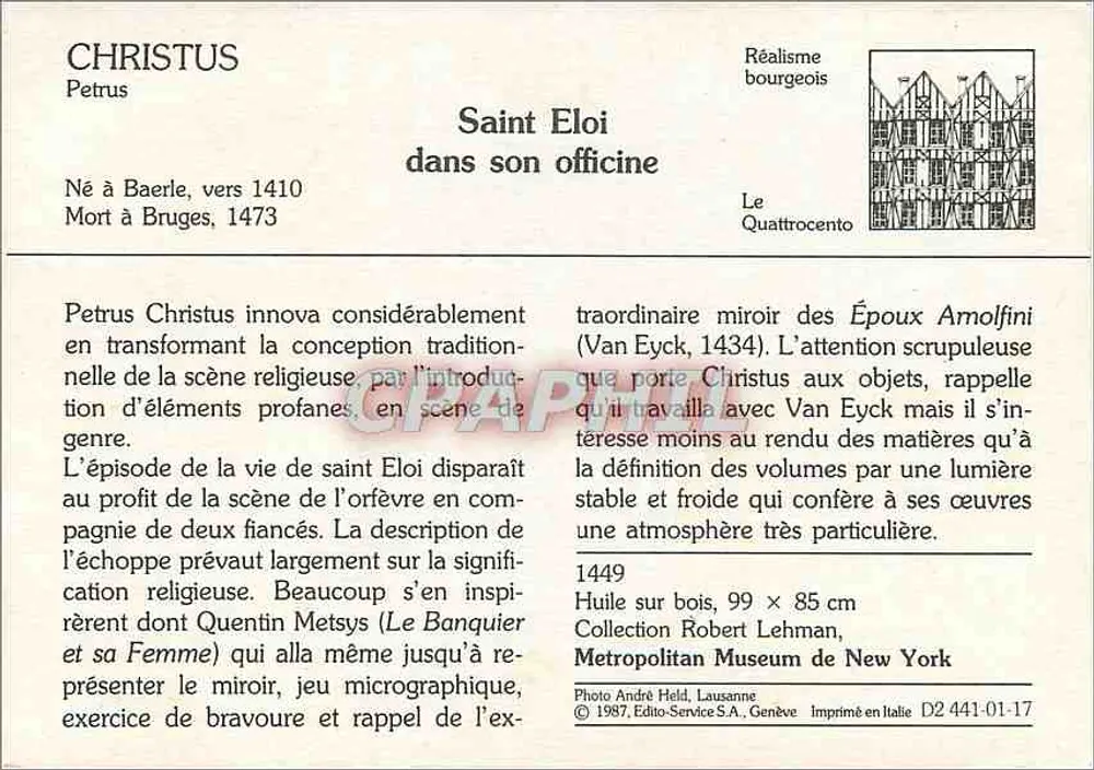 Saint Eloi in seiner Werkstatt — Bourgeois Realismus — Verlag: Editio-Service S.A., Genf, n° D2 441-01-17 - Rückseite