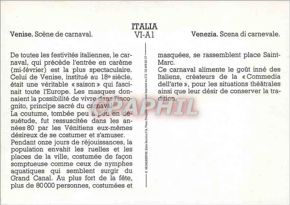 Veneza. Cena de carnaval — Italia VI-A1 — Édito-Service R.A. - Verso