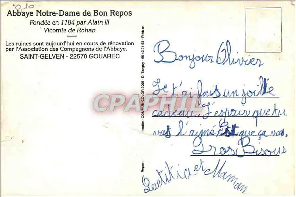 Abtei Notre-Dame de Bon Repos — Ruinen — Vintage Postcard/Antike Ansichtskarte - Rückseite