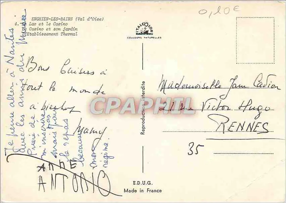 Enghien-les-Bains — See, Gemeindekasino und Thermalbad — Verlag E.D.U.G. - Rückseite