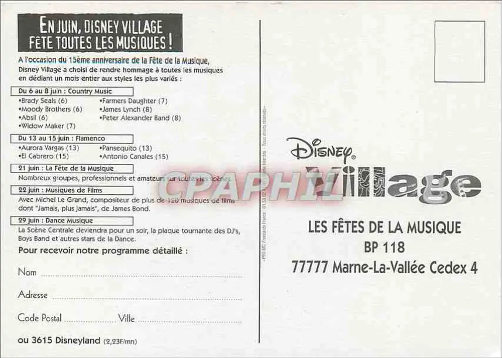 Disney Village — Fête toutes les musiques — Disney Village - Verso