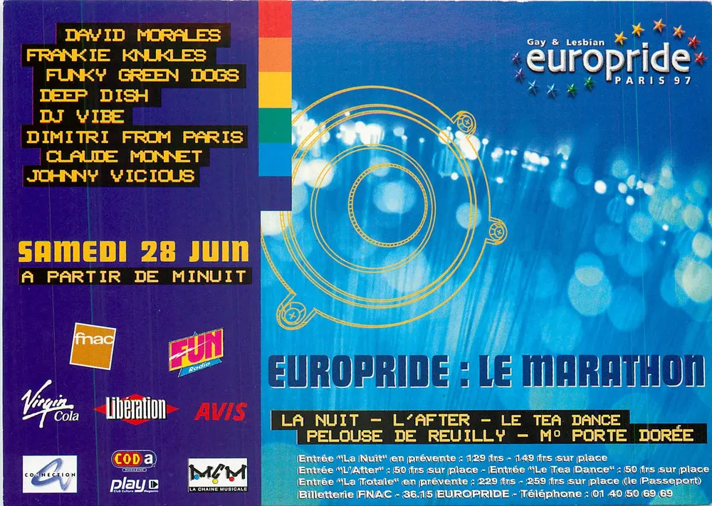 Europride Paris 97 — Der Marathon — Statue der Freiheit mit Fahnen — Verlag: Europride Paris 97 - Vorderseite