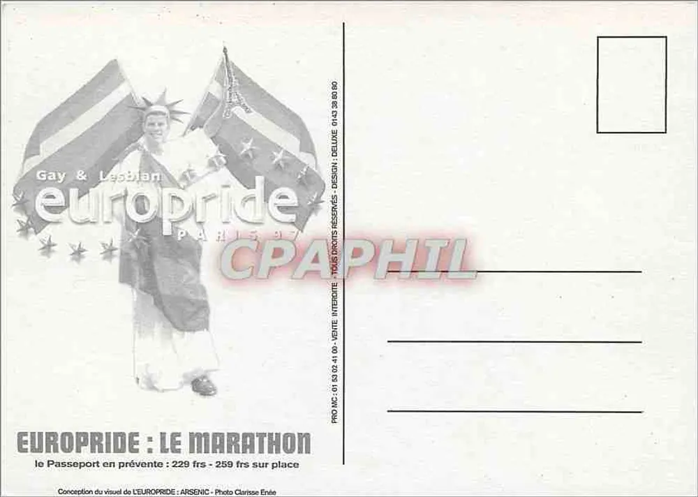 Europride Paris 97 — Der Marathon — Statue der Freiheit mit Fahnen — Verlag: Europride Paris 97 - Rückseite