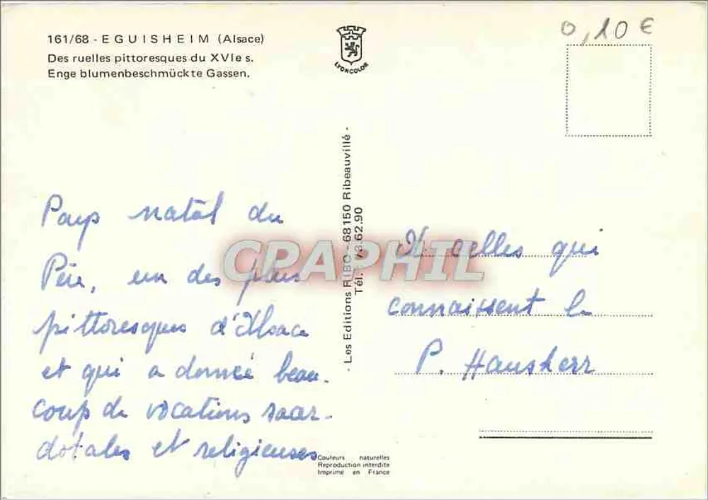 Eguisheim (Alsace) — ruas pitorescas do século XVI — Éditions Ribeauvillé - Verso