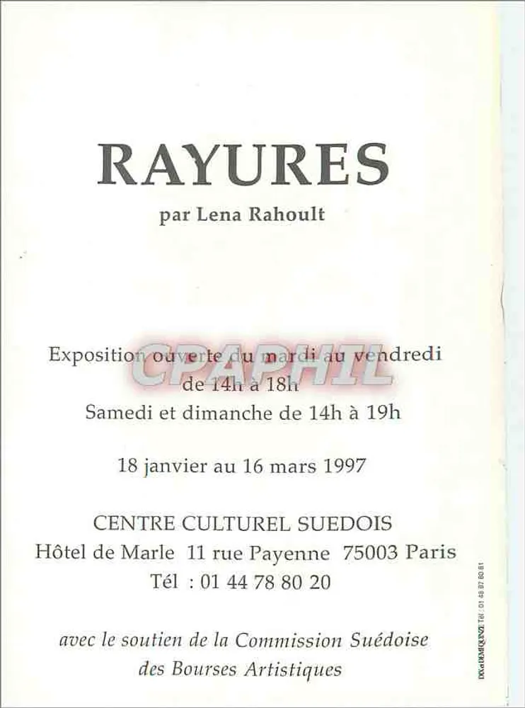 प्रदर्शन 'RAYURES' — लेना राहॉल्ट द्वारा — स्वीडिश सांस्कृतिक केंद्र, पेरिस - पीछे