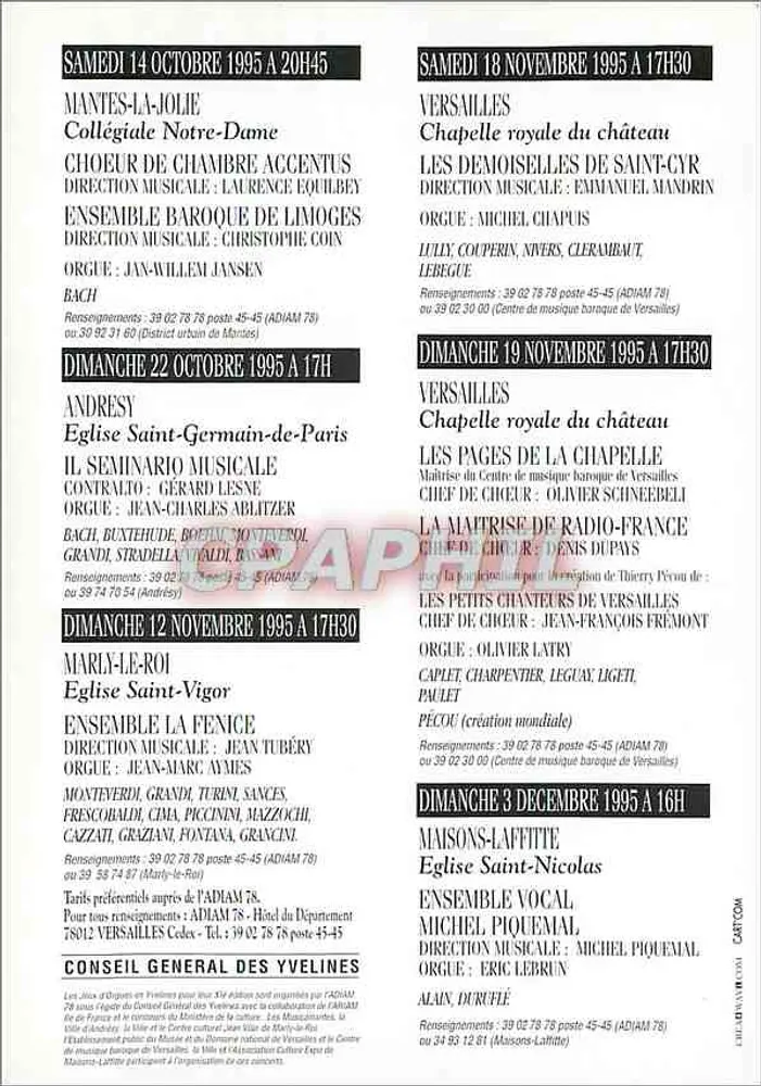 Jogos de órgãos nas Yvelines — XIXª edição - Outono 1995 — ADIAM 78 - Verso