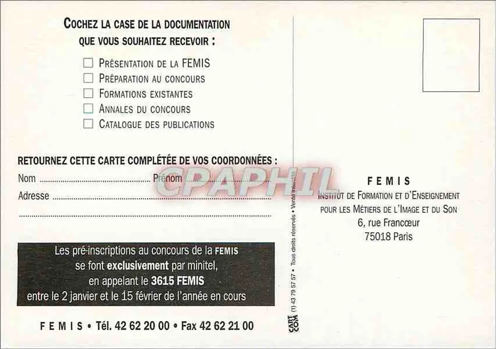 FEMIS — Os ofícios da imagem e do som — cartaz promocional - Verso