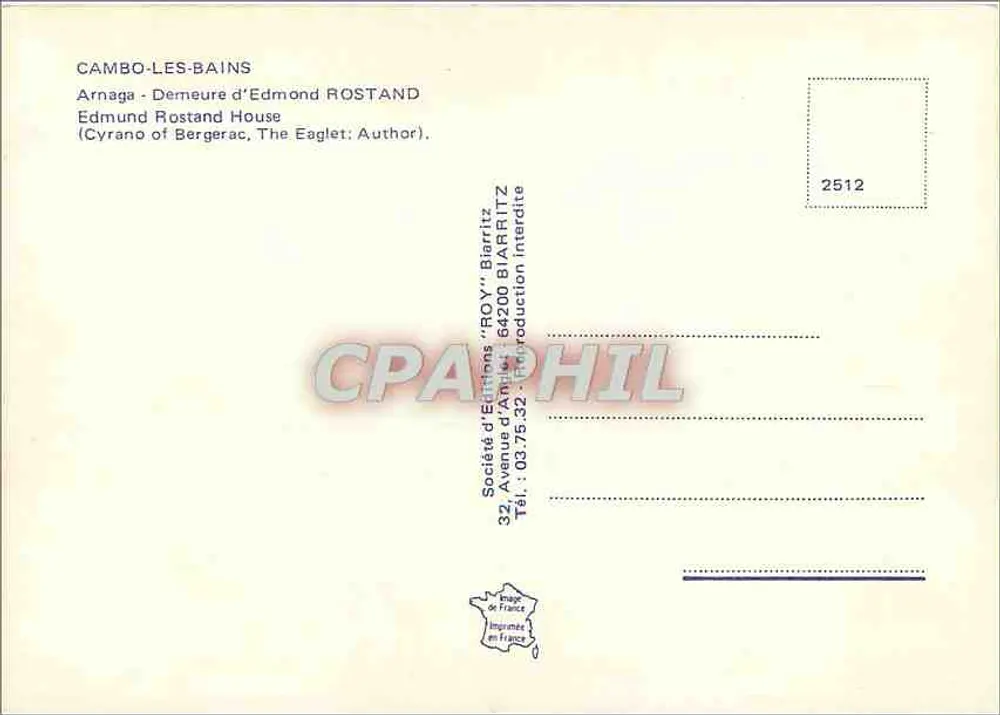 Cambo-les-Bains — Moradia de Edmond Rostand — Sociedade de Edições 'Roy' Barritz - Verso