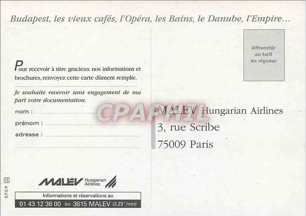 Budapest, à 2 heures de Paris — MALEV Hungarian Airlines - Verso