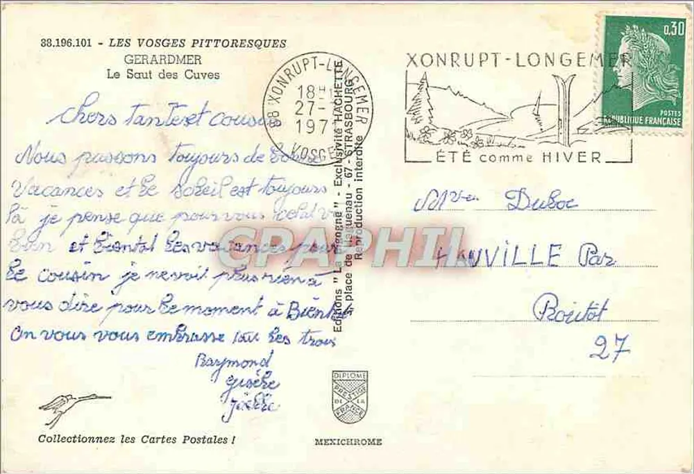 As Vosgas Pitorescas — Gérardmer — Edições "La Monge" — n° 38.196.101 - Verso