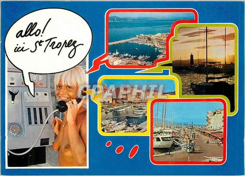 Saint-Tropez — vista do porto e de um telefone público — Imprimeur Combier, n° 3 CP 80 1055 - Frente