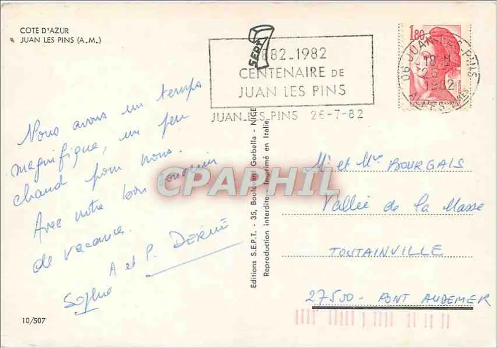 Juan-les-Pins — Lembrança de Juan les Pins — Éditions S.E.P.T. - 10/507 - Verso