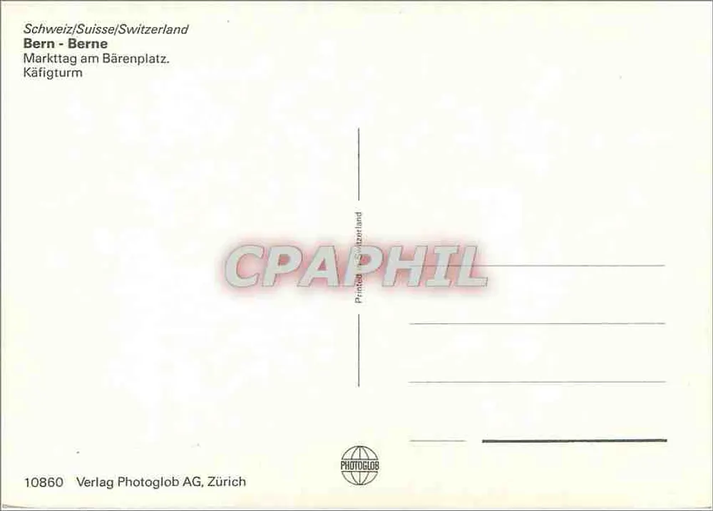 Bern - Bärenplatz — Markttag — Verlag Photoglob AG, Zürich, n° 10860 - Rückseite